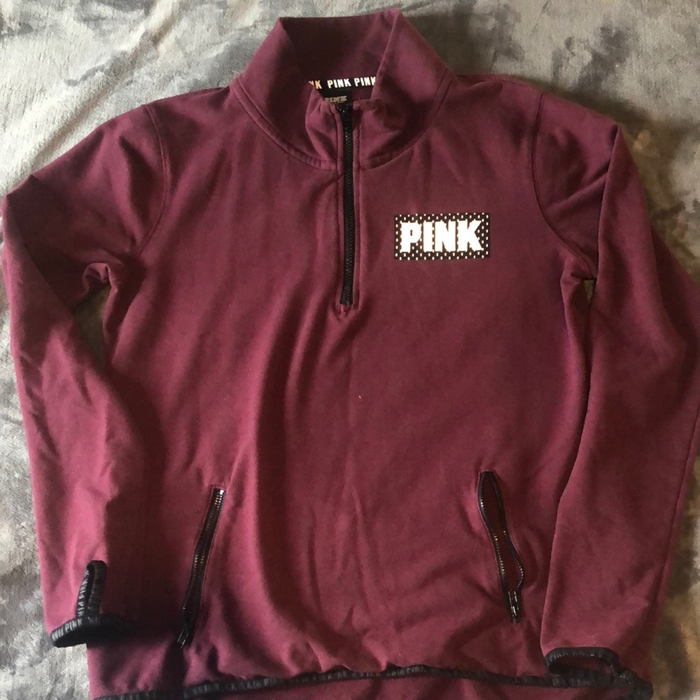 PINK brand maroon quarter zip crew neck sweater